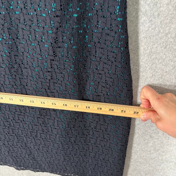 Tahari Dress 14 Navy Turquoise Lace‎ Sheer Mod Career Church Southern 50s Preppy - Picture 10 of 15